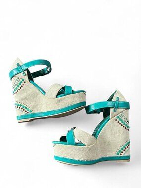 Heart soul green & blue wedge sandals festival summer   Size 6.5